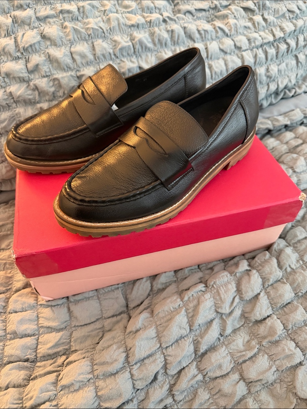 Women's Black Leather Penny Loafers with Contrast Sole